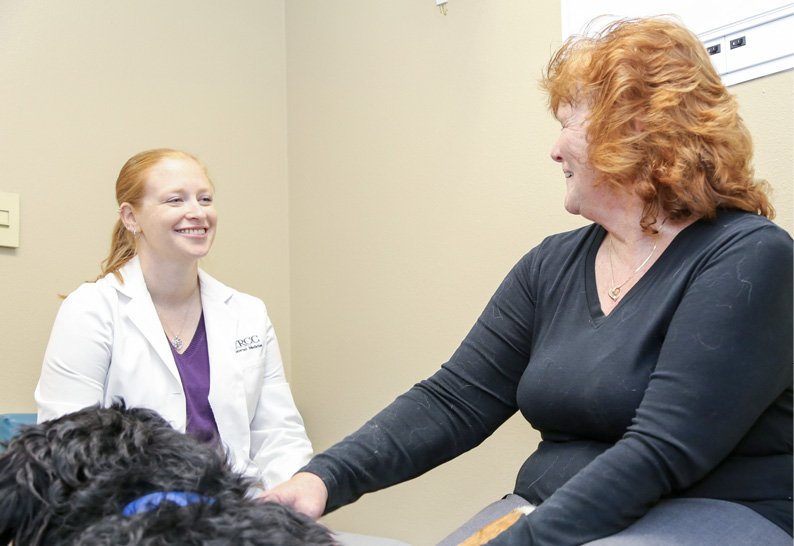 Veterinary specialist talking with client