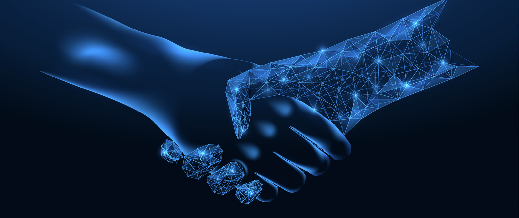 Illustration of a human and low-poly handshake
