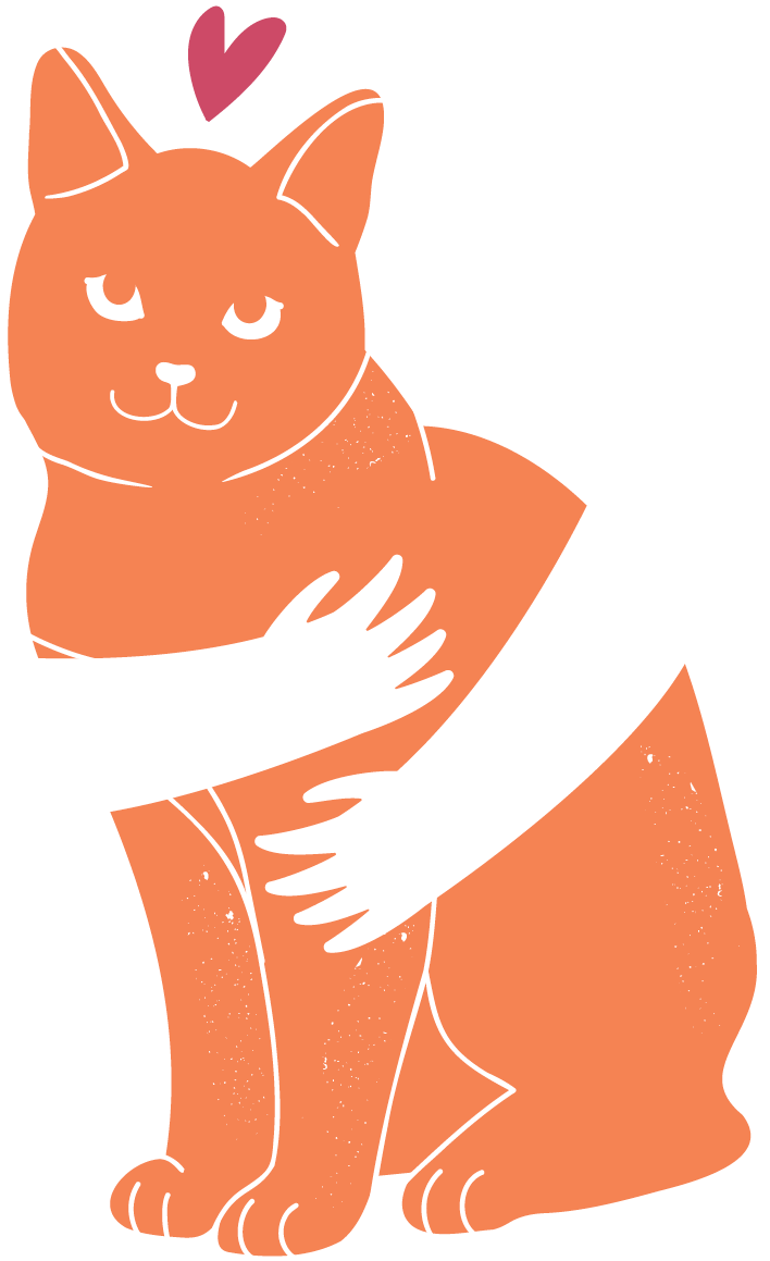 Illustration of a happy cat being hugged